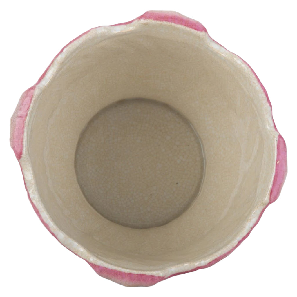 Scalloped Multi-Color Bird & Floral Scene Planter