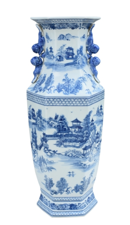 Hexagon Village Scene Vase