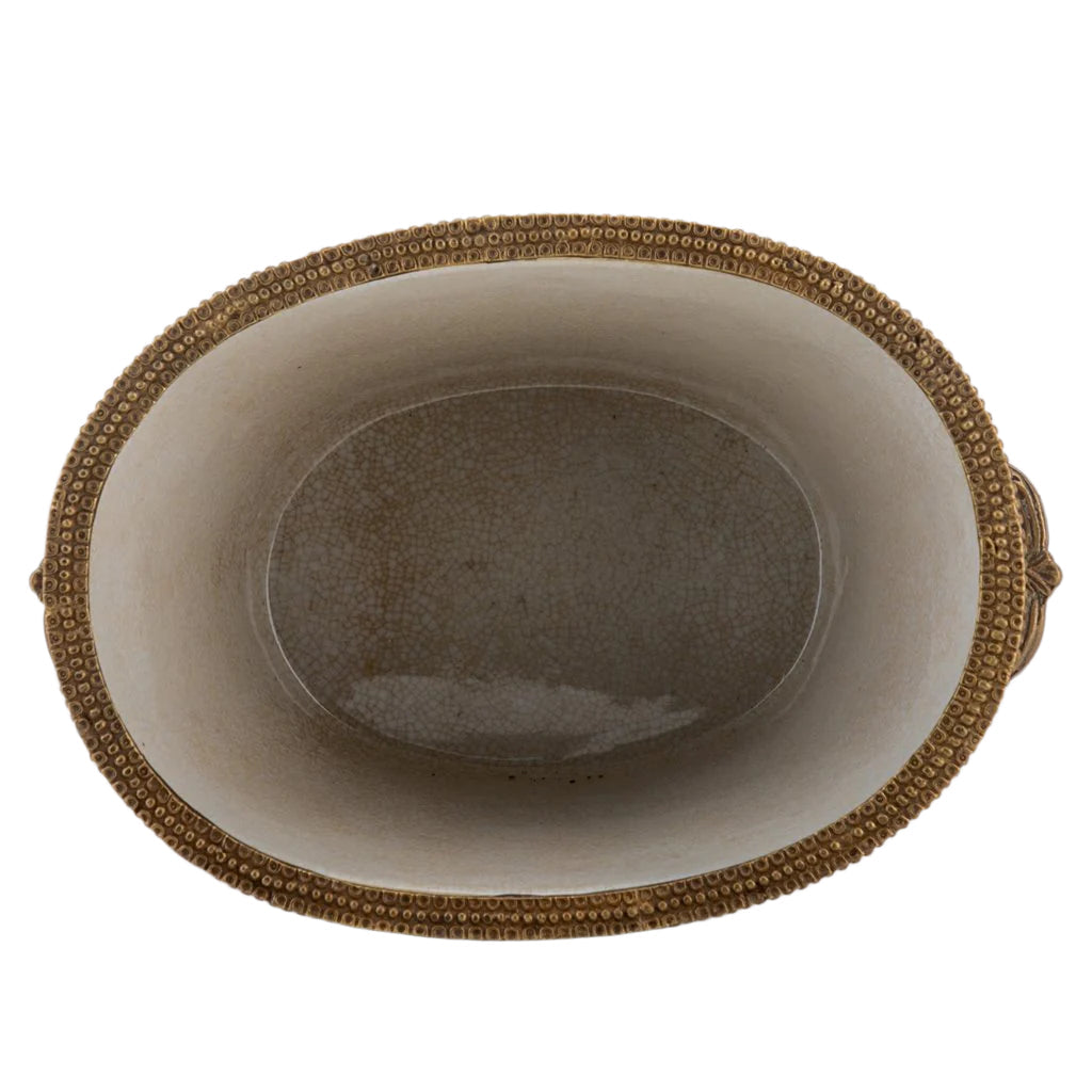 Village Scene Bronze Ormolu Pink Willow Planter