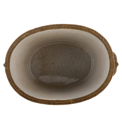 Village Scene Bronze Ormolu Pink Willow Planter