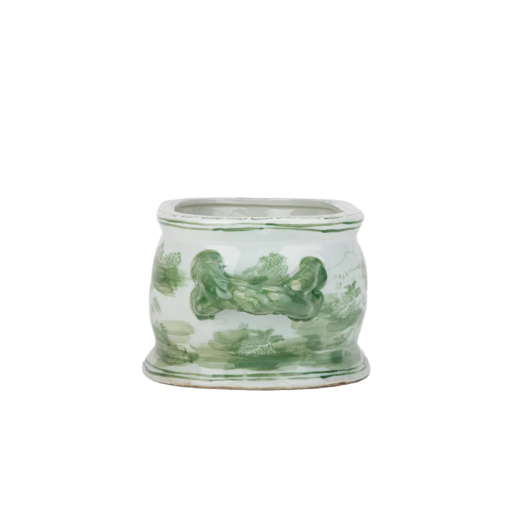 Green Village Scene Oval Planter