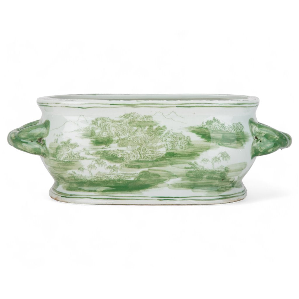 Green Village Scene Oval Planter